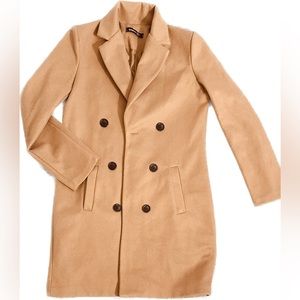 Ever-so-chic tan trench coat, button front, machine wash